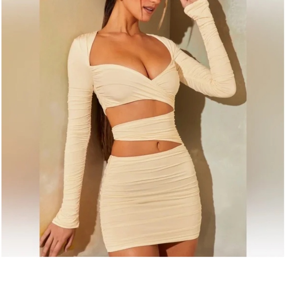 Oh Polly Cream Long Sleeve Dress